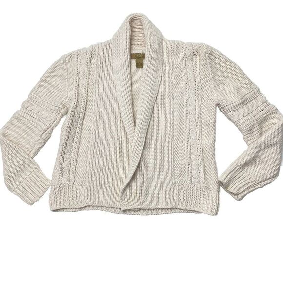 Open Front Cream Chunky Cable Knit Fisherman Sweater Peck & Peck Women's Med - Picture 1 of 9